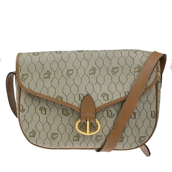 CHRISTIAN DIOR Logo Honeycomb Shoulder Bag PVC Leather Brown GHW France 64FC100 - Picture 1 of 14